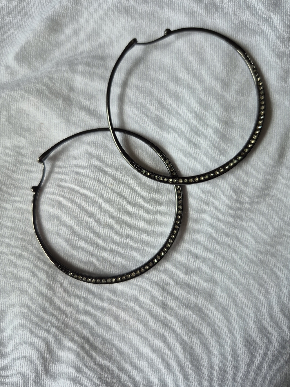 Stella & Dot Hematite Rhinestone Accent Hoop Earrings